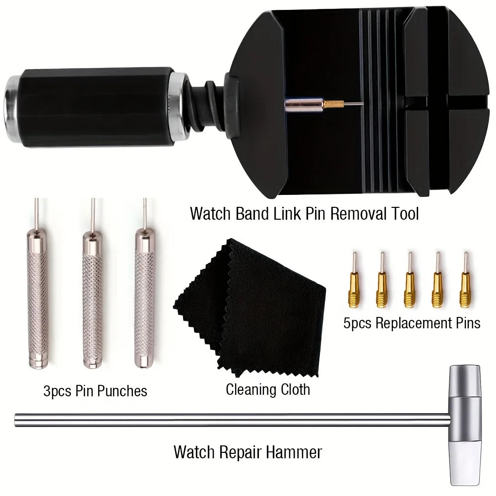 11pcs Watch Link Removal Tool Kit, Watch Band Tool Strap Chain Pin Remover Repair Tool Kit For Watch Band Strap Adjustment, Watc - Officlock